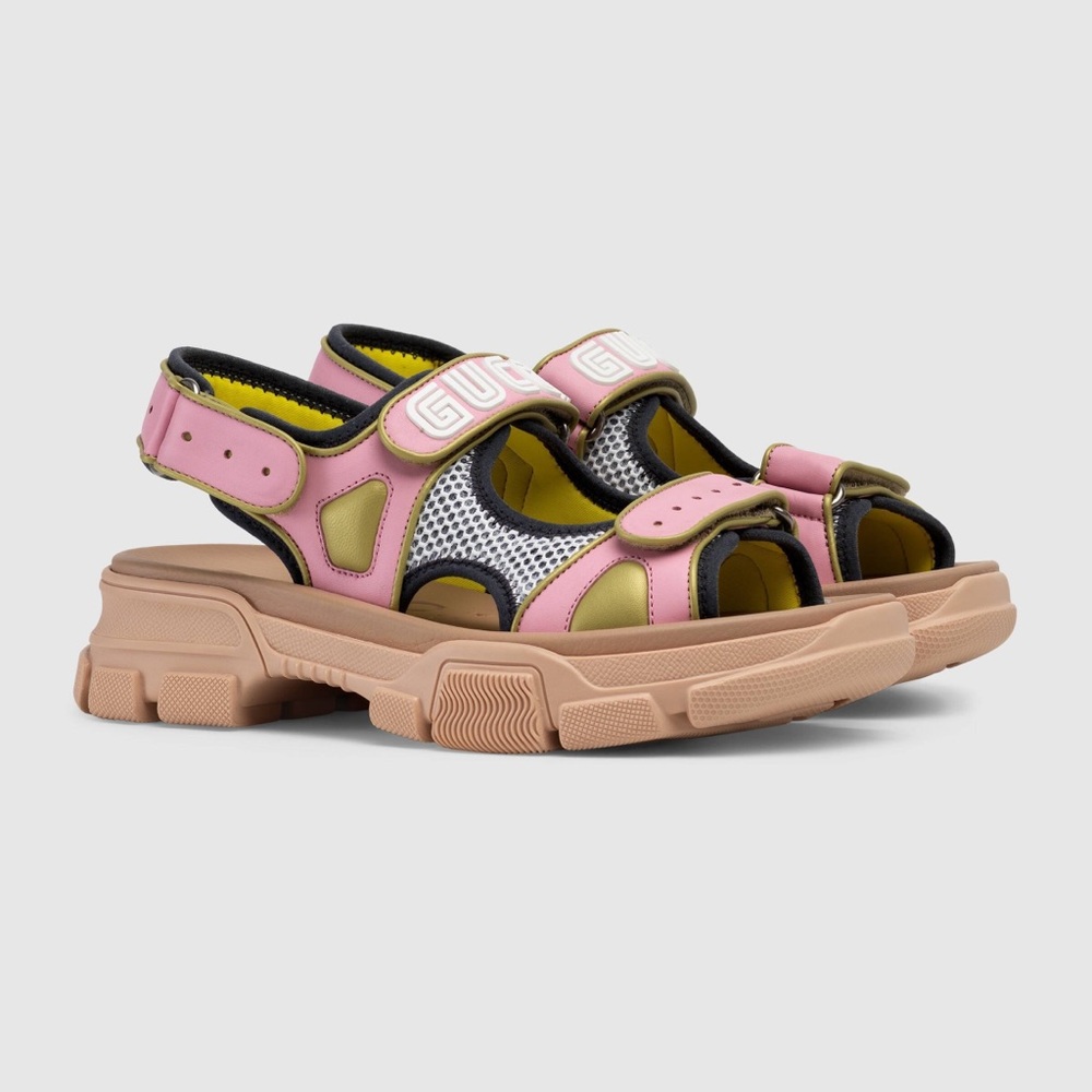 Gucci 37.5 (us size 7.5) Velcro sandal pink yellow